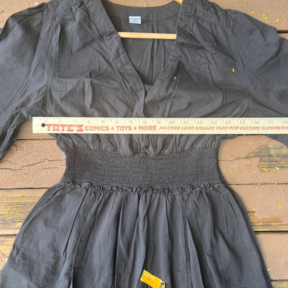 Old Navy Black Smocked Waist Midi Dress Women’s Size M Embroidered Hem - Picture 14 of 14
